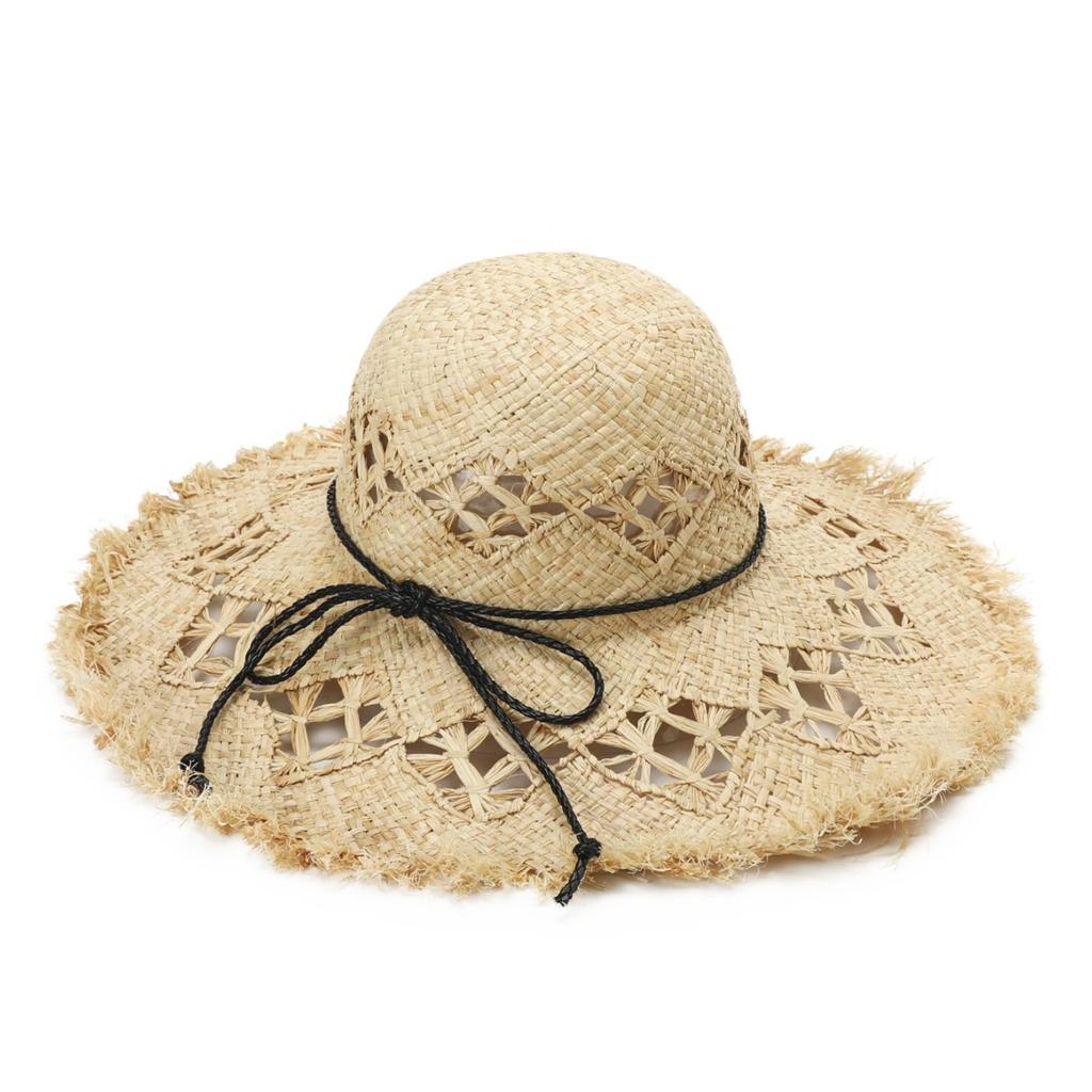 Summer Ins Wind Straw Hat Women's Beach Hat Lafite Straw Hat Hollow Big Brim Sunshade Sun Hat