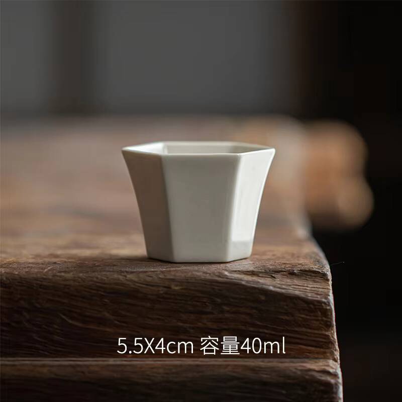 2pc/set Retro Grass Wood Gray Tea Cup Small Polygonal Master Cup Hexagonal Personal Meditation Cup Bowl Kung Fu Teaware 40ml