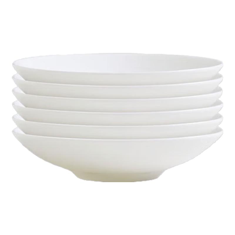 Jingdezhen 10-Inch Round Pure White Ceramic Deep Plate Set
