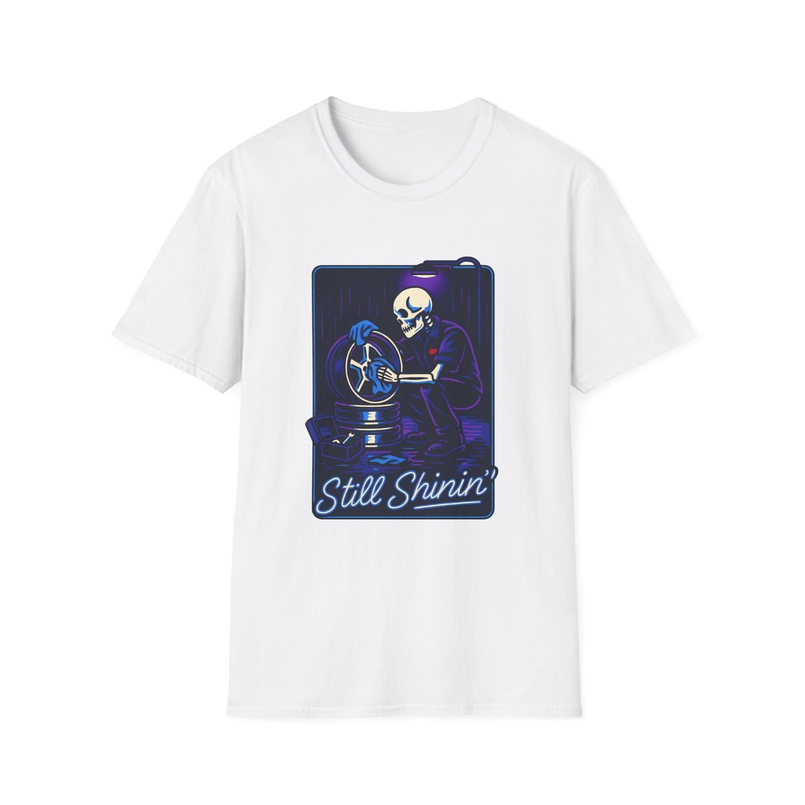 Unisex Softstyle T-Shirt Skeleton Mechanic Chrome Rims Neon Noir S разноцветный