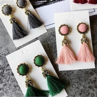 1Pair Bohemian Long Drop Vintage For Women Bright Brick  Flower Long Tassel Drop Earrings Dangle