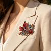 Brooch Pin Autumn Maple Leaf Design Zinc Alloy Pin with Rhinestone Inlay Suits Coats Sweaters Badge Formal Wear Accessory