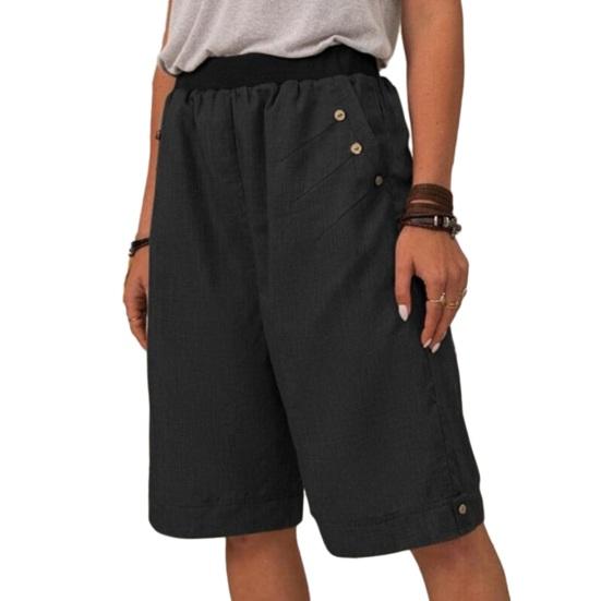 Women Summer Shorts Elastic Waist Mid-rise Casual Sporty Style Shorts with Pockets Solid Color Straight Wide Leg Shorts