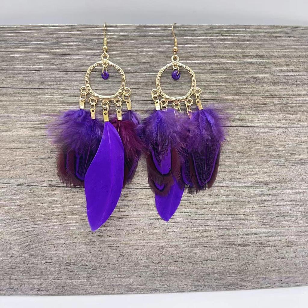 Feather Earrings Travel Vacation Accessories Retro Ethnic Style Fringed Long Earrings Women