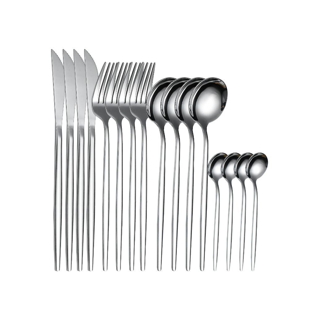 

Набор столовых приборов 16 шт. из нержавеющей стали, столовые приборы, нож и вилка, ложка, чайная ложка, упаковка столовой посуды, качественные золотые наборы столовых приборов серебряный