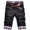 Summer Beach Casual Men Plaid Patchwork Turn Up Cuff Shorts Fifth Pants Trousers