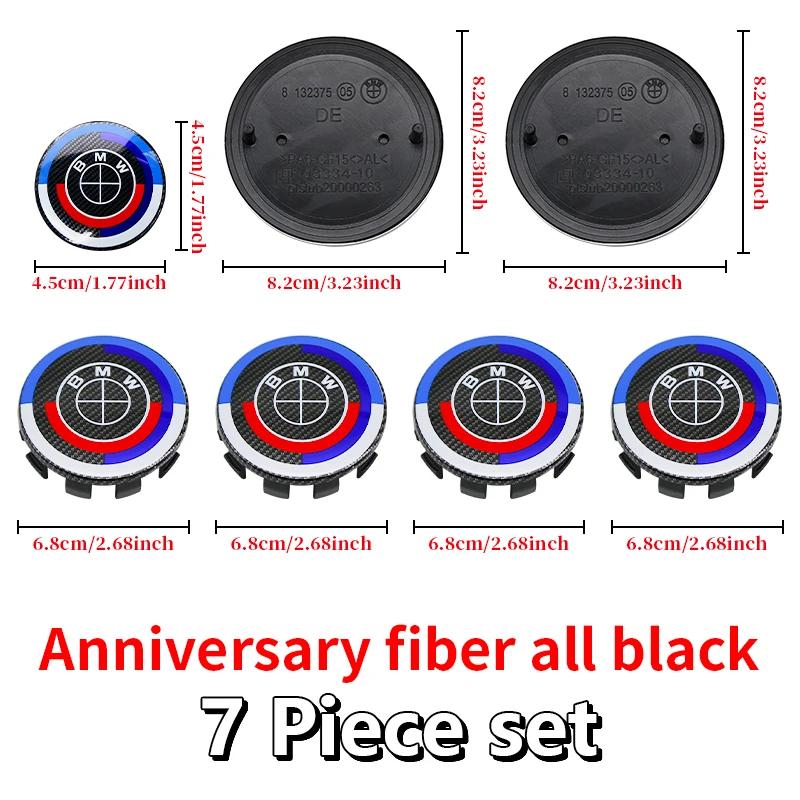 7Pcs 50th Anniversary Fiber Black Car Hood Front Rear Trunk Emblem Badge For BMW F20 E36 E46 X6 M4 E60 E93 E87 G01 G20 X3 X5 F30 FV7