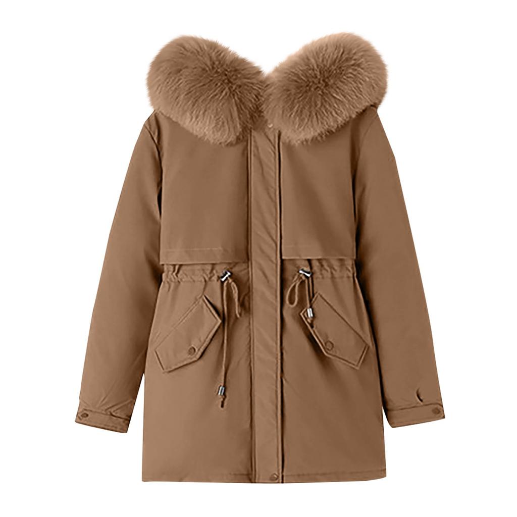Women's Casual Warm Versatile Large Collar Solid Color Thickened Cotton Coat Jacket