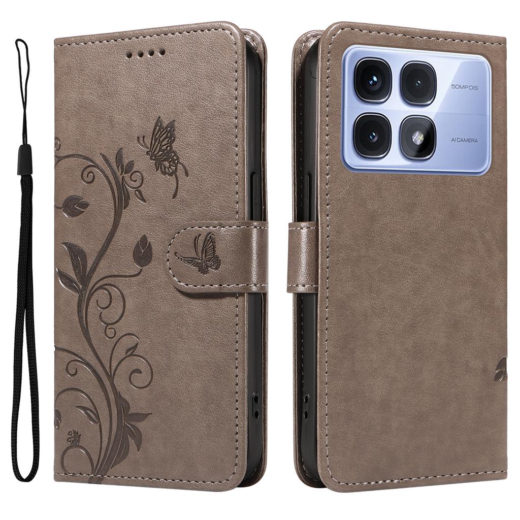 For Xiaomi Redmi K70 Ultra PU Leather Cases Flower Pattern Wallet Stand Phone Cover with Strap