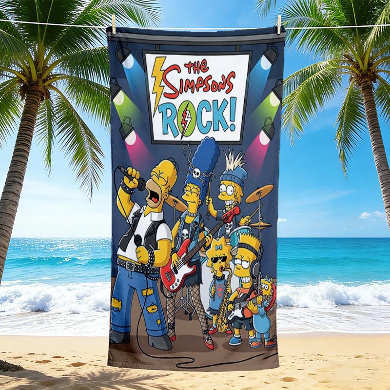 1Pc Simpsons Band Concert Beach Towel, Quick Dry, Multi-Use for Beach Pool Gym Yoga Home Travel, Christmas, Halloween, Xmas Gift S757