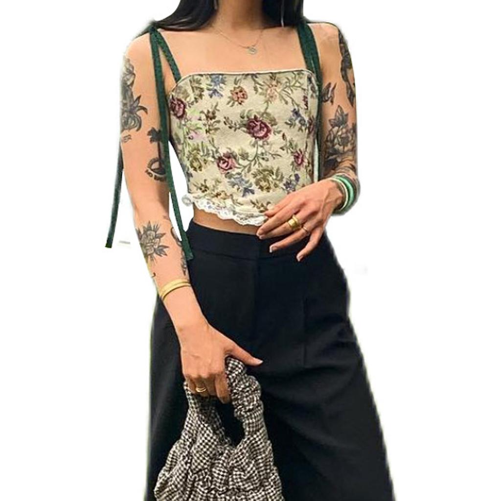 Floral Bustier Crop Top Corset With Straps Womens Camisole for Tank Tops Backless Bustier Lace Up Print Camisole Tops
