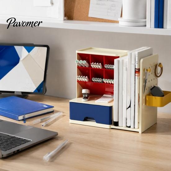 Multipurpose Art Supply Organizer Pen with Retractable Bookends And Pegboard, Multi-Functional Angled Makeup Adjustable for Book Brush Holder, Compact