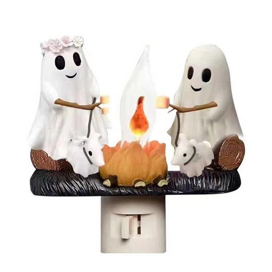 Halloween Night Light Spooky Ghost Campfire Pumpkin Boo Witch Black Cat Nightlight for Halloween Bedroom Living Room Decor
