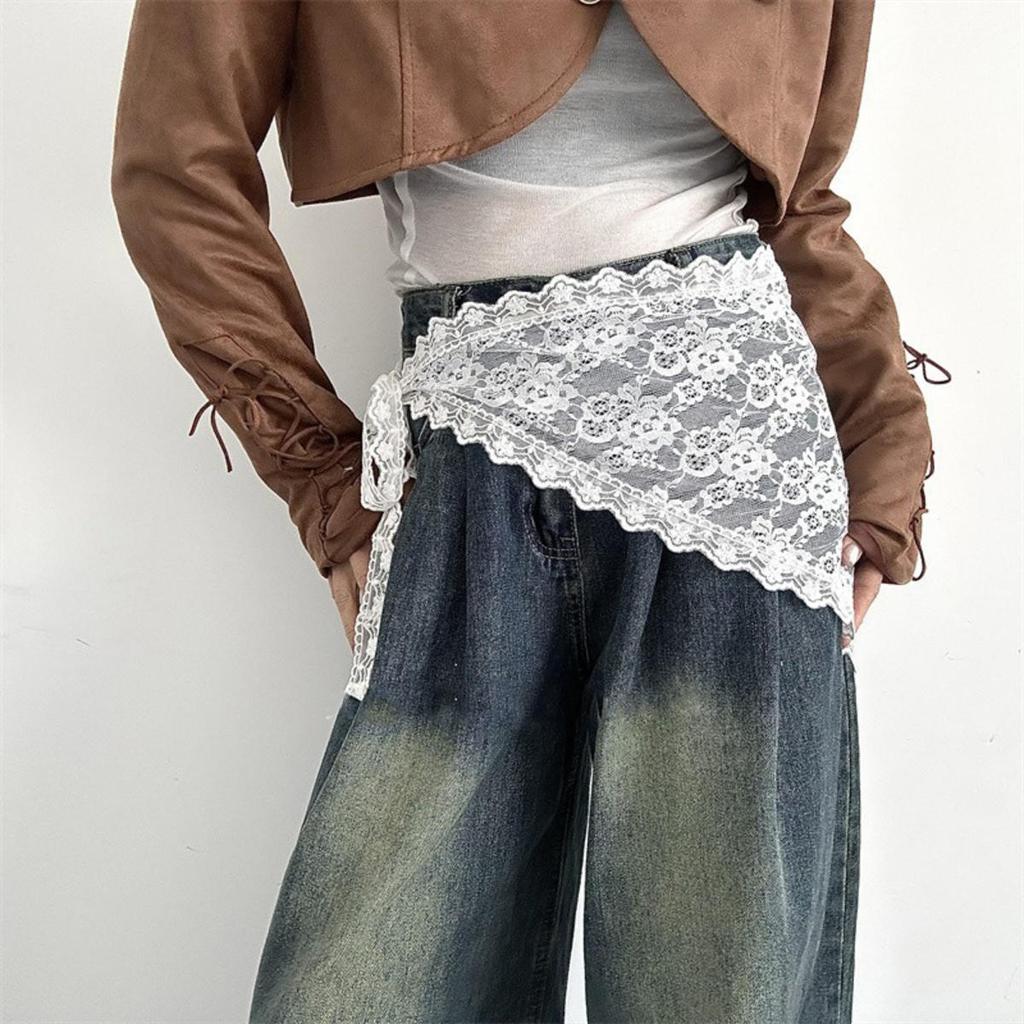 Double-use Triangle Headscarf Lace Trim Hair Scarf Early Spring Butt Curtain Small Apron A-Line Half Skirt Fashion Ins Style Stacked Short Skirts