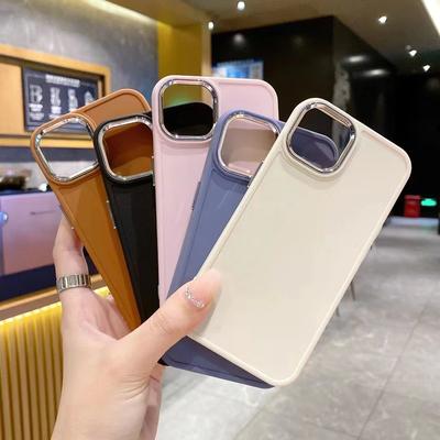 Geeignet für Apple 16PRO Einfarbiger Metall-Fotorahmen Handyhülle IPhone 7P/XR Karamellfarbene Schutzhülle