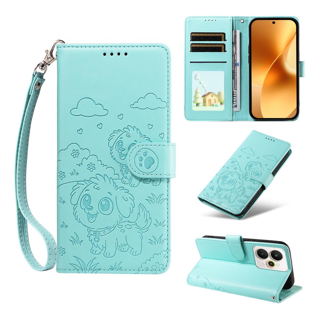 For Realme 15 Pro 5G/Realme 15 5G Case RFID Blocking Imprinted Dog Pattern PU Leather Phone Cover with Wrist Strap