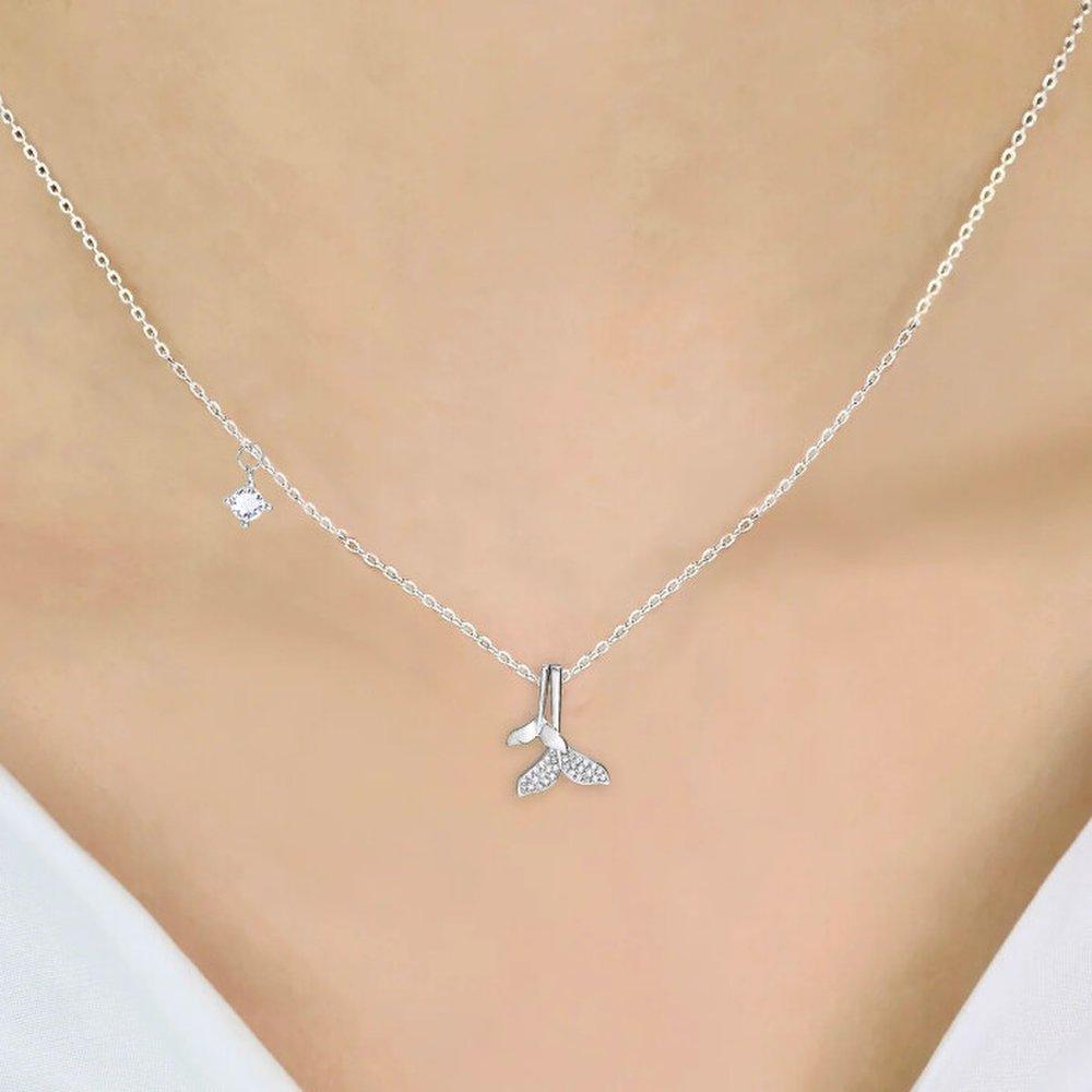 Liztara / Sterling Silver Double Whale Tail Cubic Necklace [Custom Made]