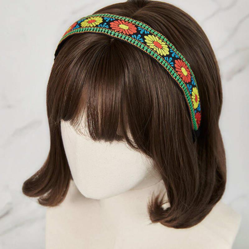 MAIA Green Flower Jacquard Hairband - Plain Orange Green