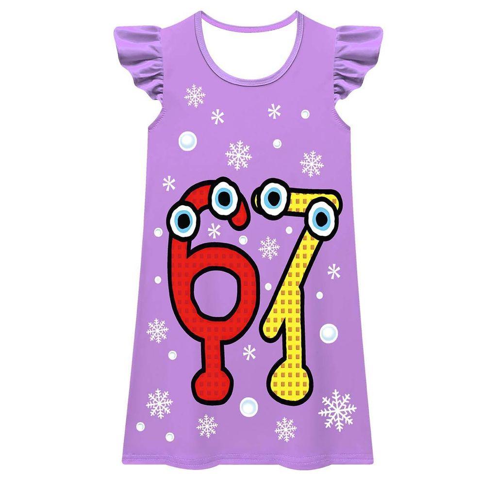 82884 Kids Girls Steal a Brainrot 67 Print Short Sleeves Dress