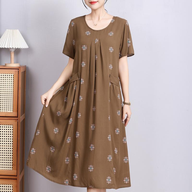 Elegant Woman Summer Dress Casual Loose Short Sleeve Long Dresses Plus Size Woman Clothing