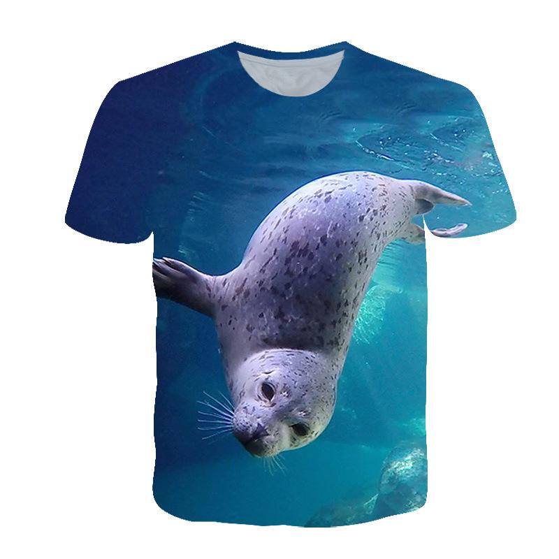 Sommer Bequem Weich Rundhals Kurzarm T-Shirt Robben Serie 3D Digital Gedruckt Locker Mode Übergröße Herren Damen T-Shirts