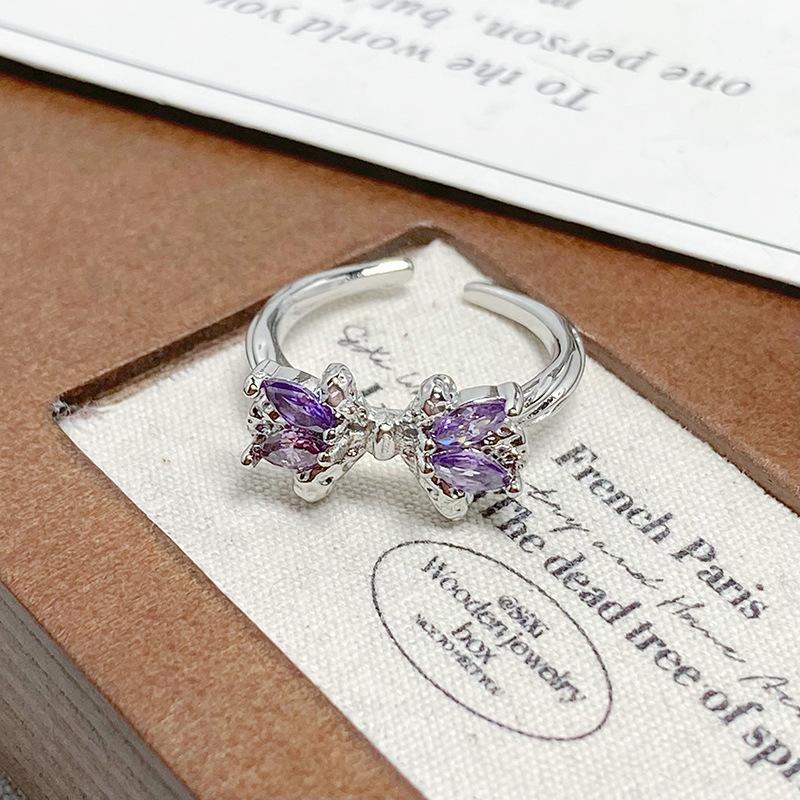 Medieval Court Style Retro Enamel Dripping Oil Ring Female Flower Butterfly Niche Light Luxury High-End Ring