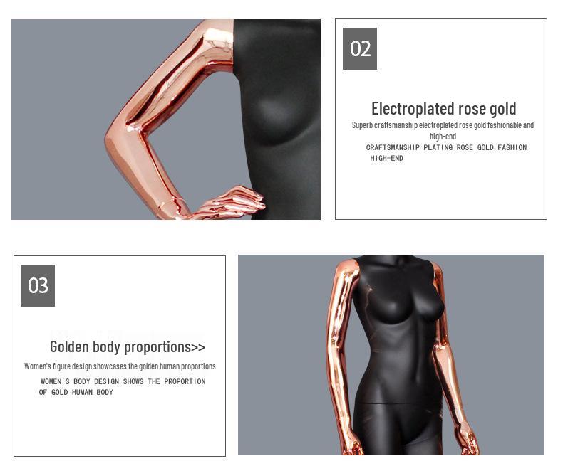 Electroplated Rose Gold Full Body Female Mannequin for Wedding Dress Display