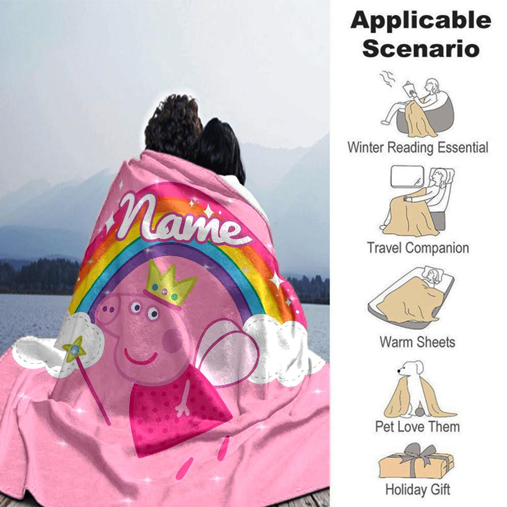 Customiz Name Personality Peppa Pig Blanket Soft &Warm Sofa Office Bed Travel Lunch Break Blanket, Gift Suitable All Seasons