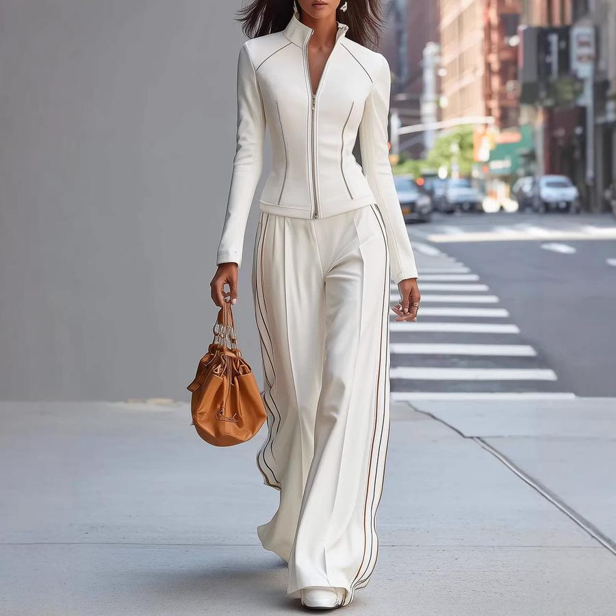 New Solid Cotton Blend Slim Fit Casual Long Sleeve Set for Women