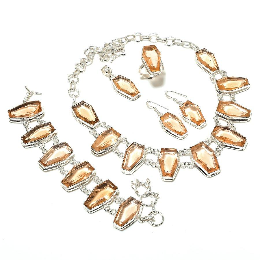 

Morganite Gemstone Handmade 925 Sterling Silver Jewelry Set n3i37