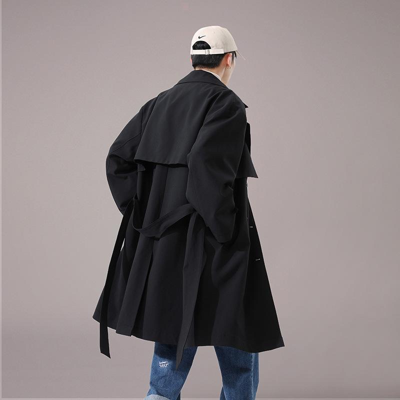 Spring and Autumn Medium and Long Trench Coat Korean Version Fashionable Handsome Over The Knee Loose Casual Coat Men