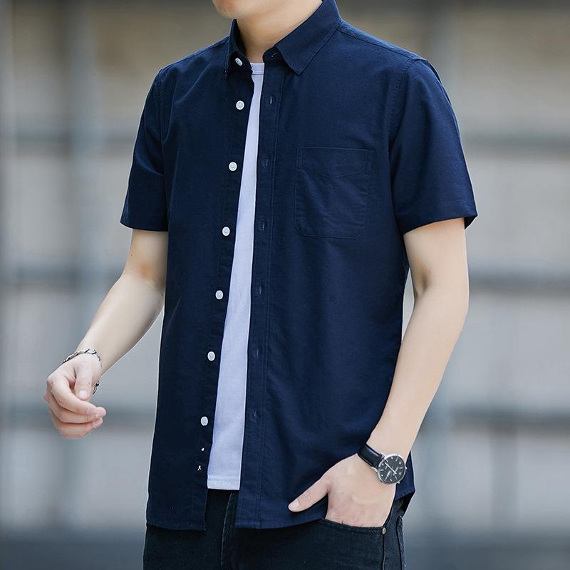 Camicia a maniche corte in seta ghiaccio da uomo estiva sottile ampia blu casual