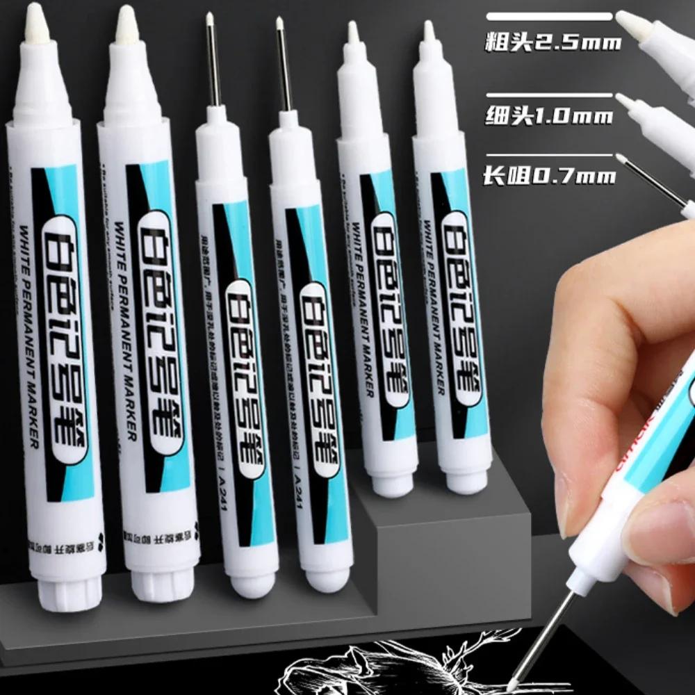 White Marker Pens 0.7/1.0/2.5mm Waterproof Oily Permanent Paint Pen Markers for Wood Rock Plastic Leather Glass Metal Ceramic