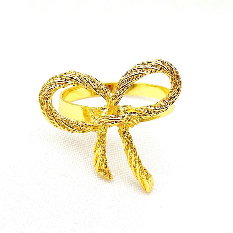 6 PCs/Lot Simple Golden Napkin Ring with Butterfly Bow Tie, Metal Buckle, Hotel and Restaurant Mouth Cloth Ring