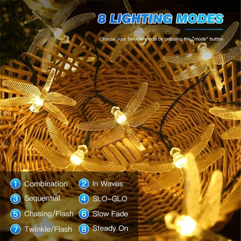 Solar Dragonfly Lights String 100 LED 8 Modes Solar Fairy Lights for Xmas Party garden Christmas Decorations Outdoor Solar Lamp