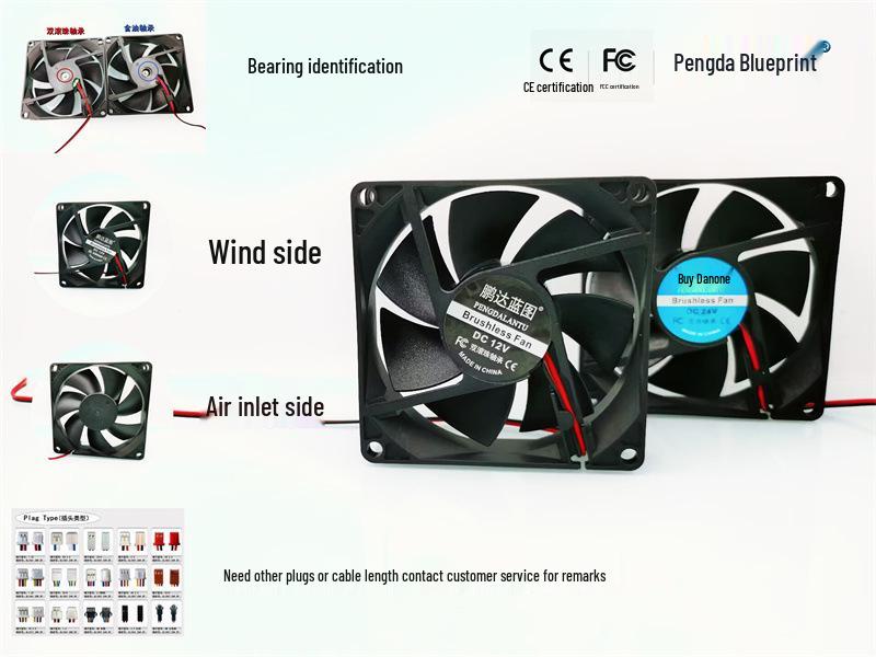 Silent USB 8020 8CM 12V/5V/24V Ball Bearing Cooling Fan 24V Oil-Embedded 2-Wire 3500RPM