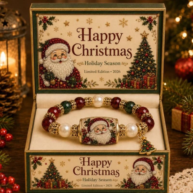 Festive Stretch Bead Bracelet for Christmas Outfits, Holiday Charm Bangle with Tree Detail and Easy Slip-On Wear