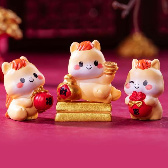 4Pcs Mini Cartoon Horse Figurine Bring Good Luck Fortune Miniature Pony Statue Resin Animal Sculpture Home Office Microlandscape Decoration Ornament
