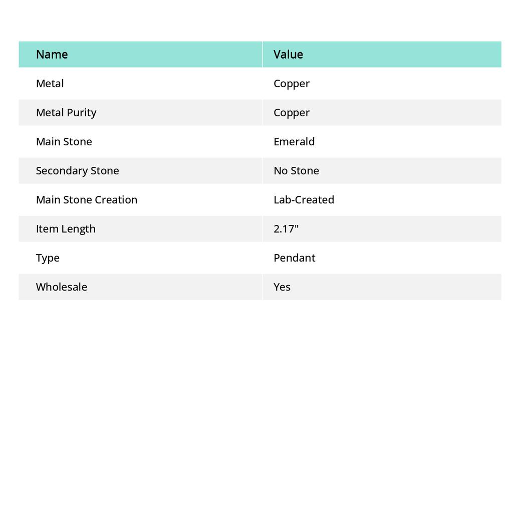 Emerald(Simulated) Gemstone Copper Jewelry Pendant 2.17" b6V58