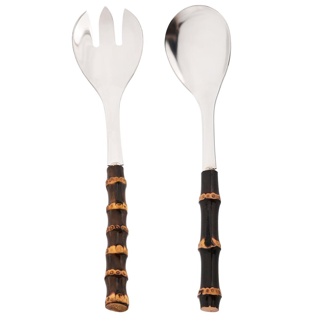 2/4pcs Bamboo Handle Dinnerware Set Salad Fork Spoon Cutlery Set Mirror Stainless Steel Flatware Western Home Kitchen Tableware