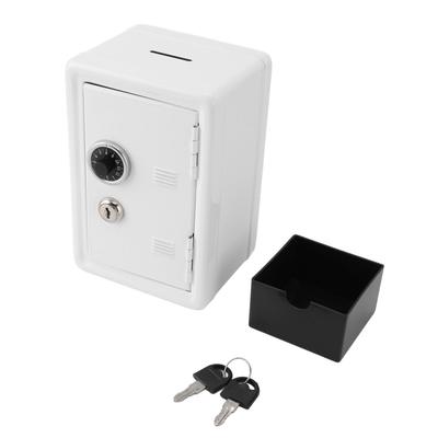 Money Bank Creative Cute Metal Vertical with Lock Keys Cash Coin Box for Home Use White
