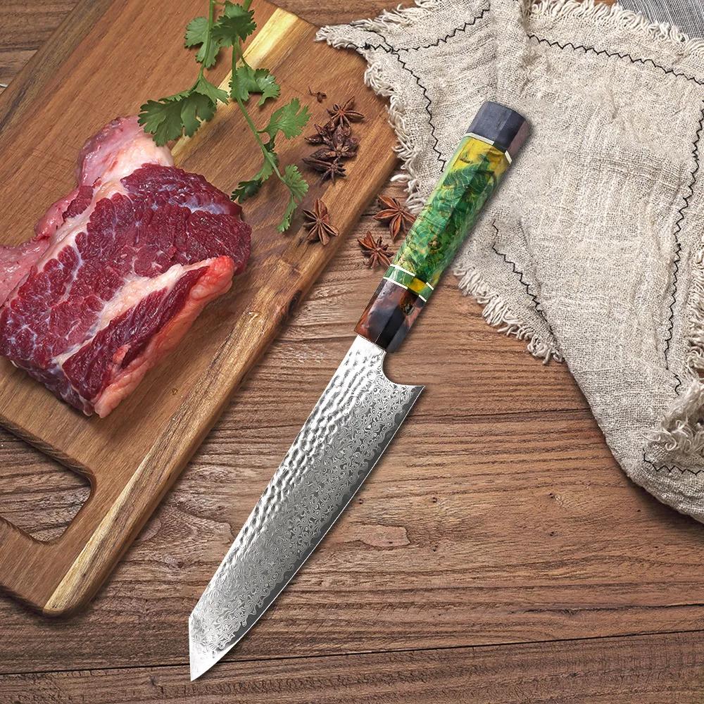 Damascus Kitchen Knife 8-inch Nakiri Knife 67 Layers Japanese Damascus Steel Slicing Chef Knife Razor Sharp Blade Colorful Wood
