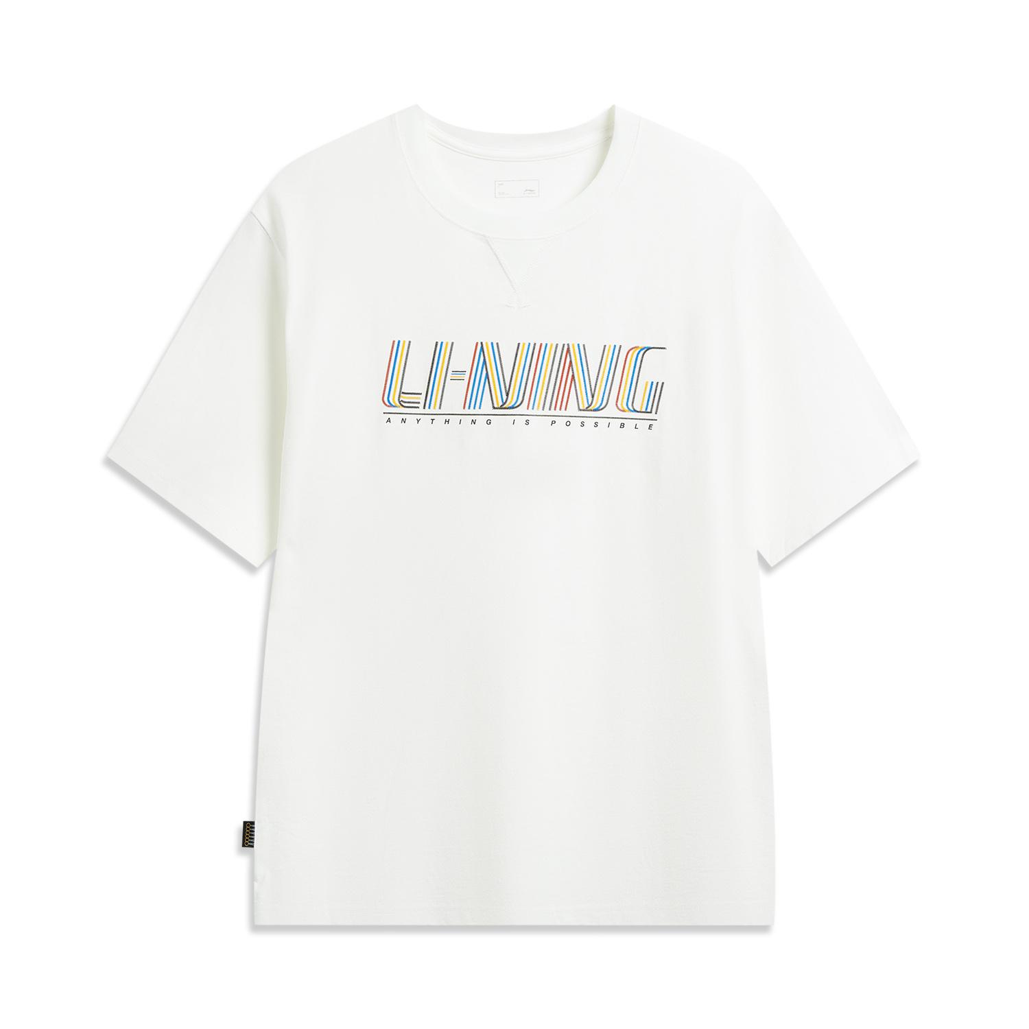 Li Ning Спортивная серия Тренд Свободный крой Круглый вырез Вышитый логотип Парная футболка Унисекс футболка AHSW391-2 S