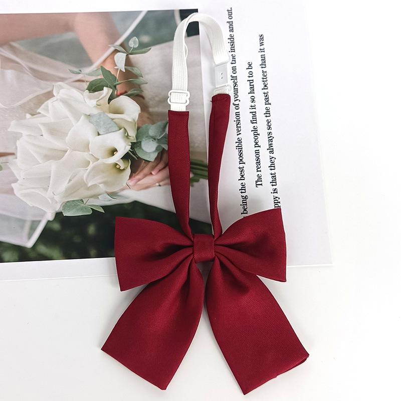 JK Collar Bow Tie for Women - Korean & Japanese Academic Style, Solid Color with Fine Stripes, Black & Wine Red