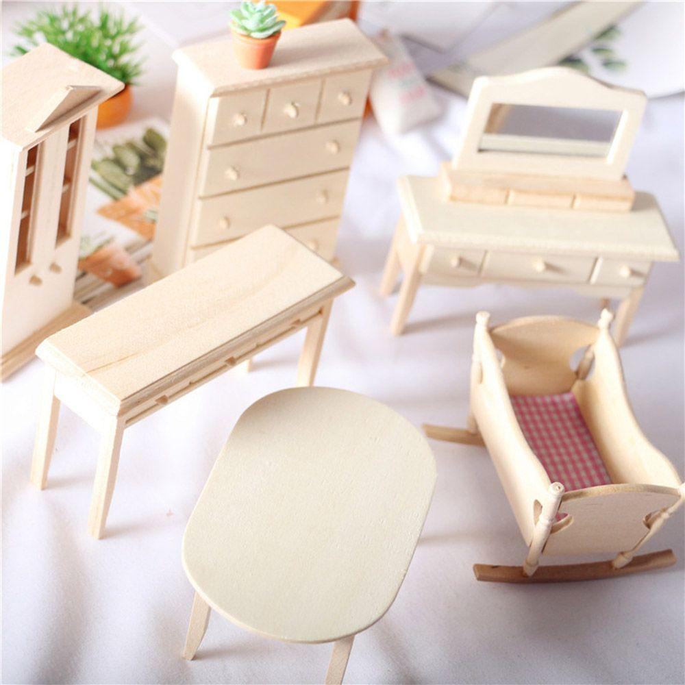 Dřevěná 1: 12 DIY Simulované hračky Kolébka Postýlka Domeček pro panenky Ložnice Domeček pro panenky Miniatura