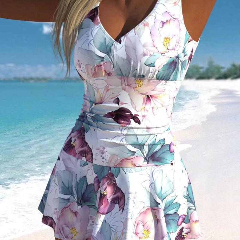 2026 New European and American Sexy Waist and Thin Dress Swimsuit Women's Digital Printing Hot Spring Vacation