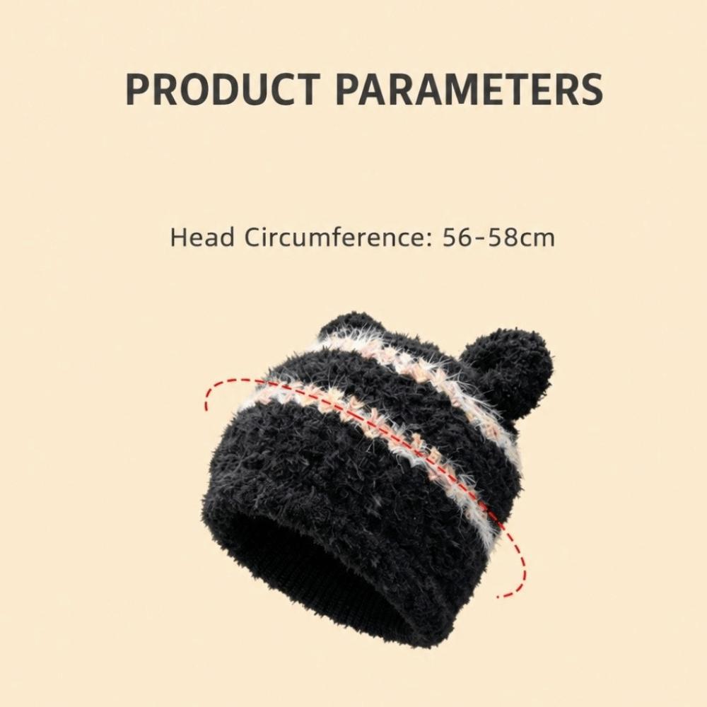 Ear Protection Fuzzy Knitted Beanie Polyester Warm Winter Hat Bear Ear Earflap Beanie Korean Style