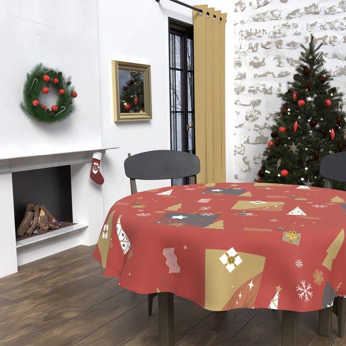 Nappe ronde anti-tâches diamètre 180 cm SAPIN rouge, par Soleil d'Ocre