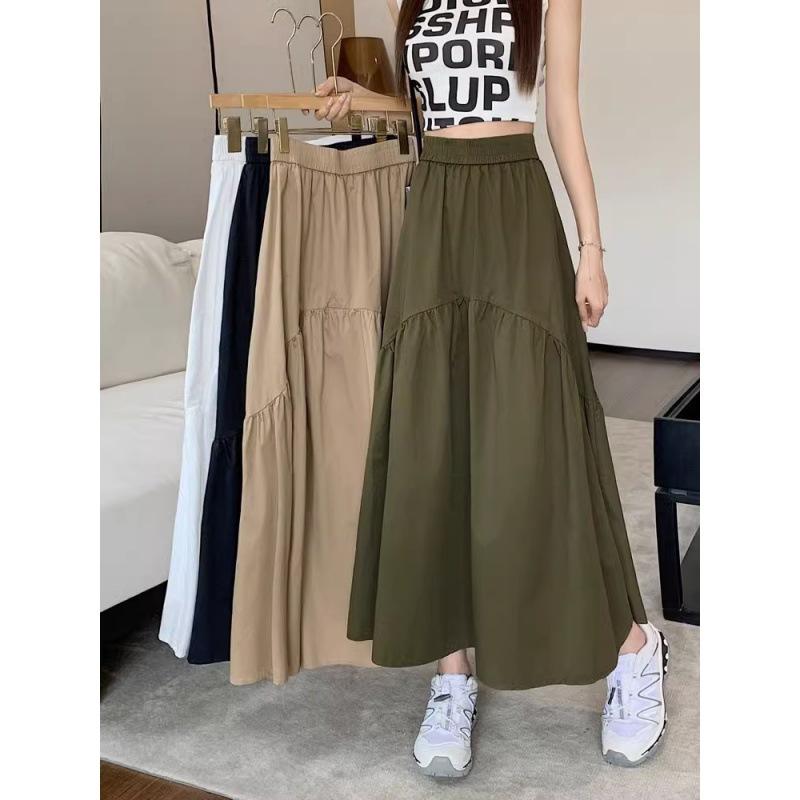 Half-length Skirt Women's Summer Simple and Thin Fashion Design Sense Pleated Stitching Elastic Waist Skirt