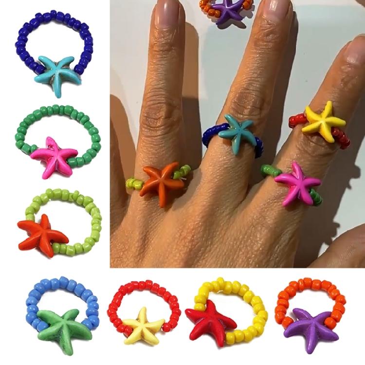 Rainbow Rice Bead Rings Handmade  Bead Stackable Rings Boho Jewelry Gift